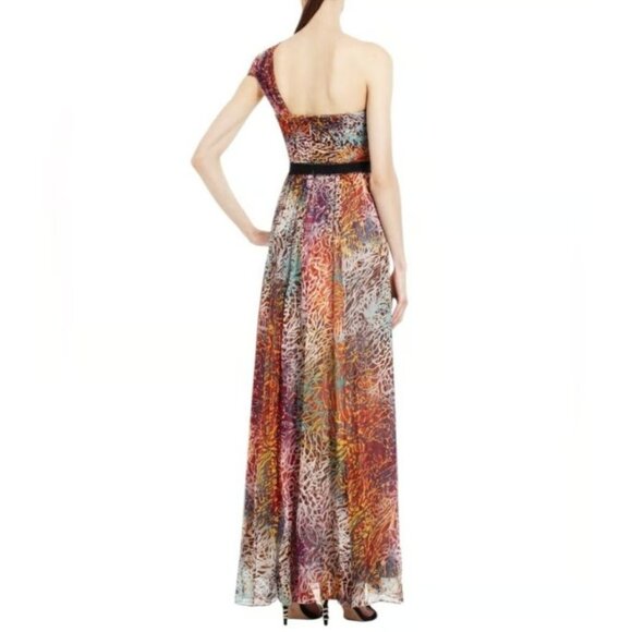 BCBGMaxAzria Inga One Shoulder Halter Silk Maxi Dress Multicolor Sz 10 Cocktail - Picture 3 of 12